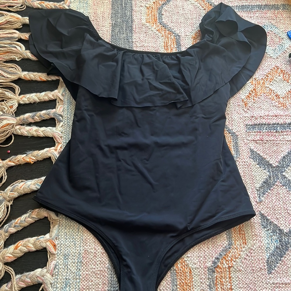 Mara Hoffman off the shoulder ruffle one piece swimsuit